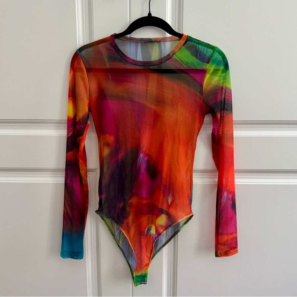 ZARA Mesh Sheer Colorful Long Sleeve Bodysuit